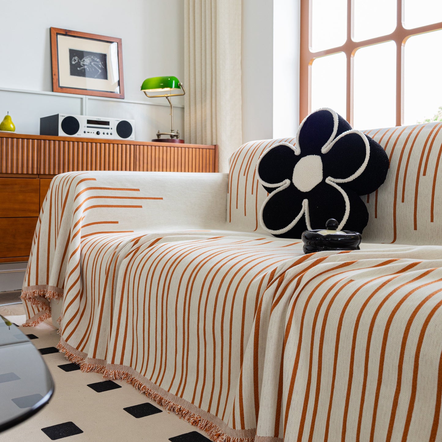 Boho Striped Jacquard Throw Sofa Slipcover Chenille Sofa Throws for Couches for Pets Kids Home Decor