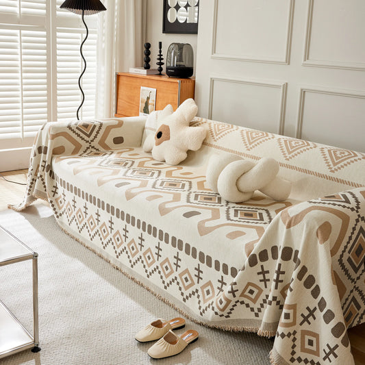 Boho Geometric Chenille Throw Sofa Cover Soft Textured Decorative Couch Blanket