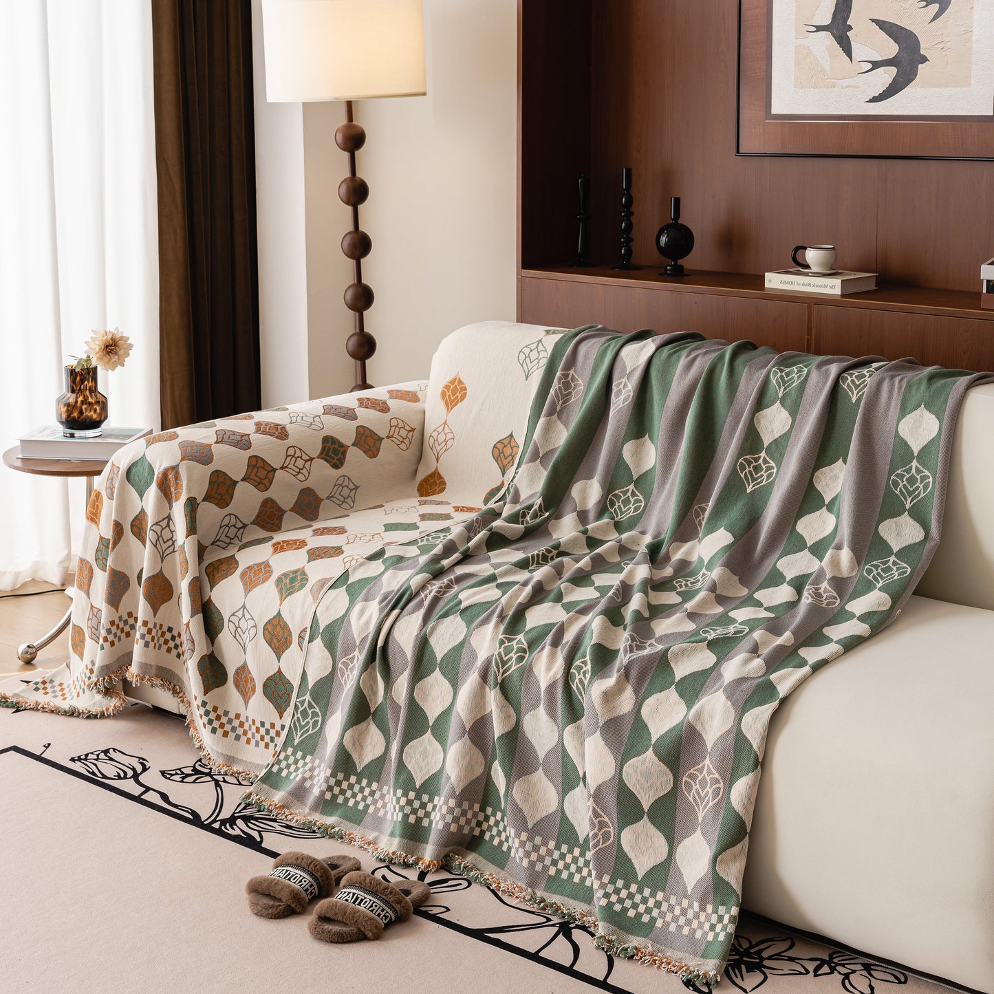 Boho Geometric Sofa Slipcovers Chenille Scratch Resistant Couch Protective Covers