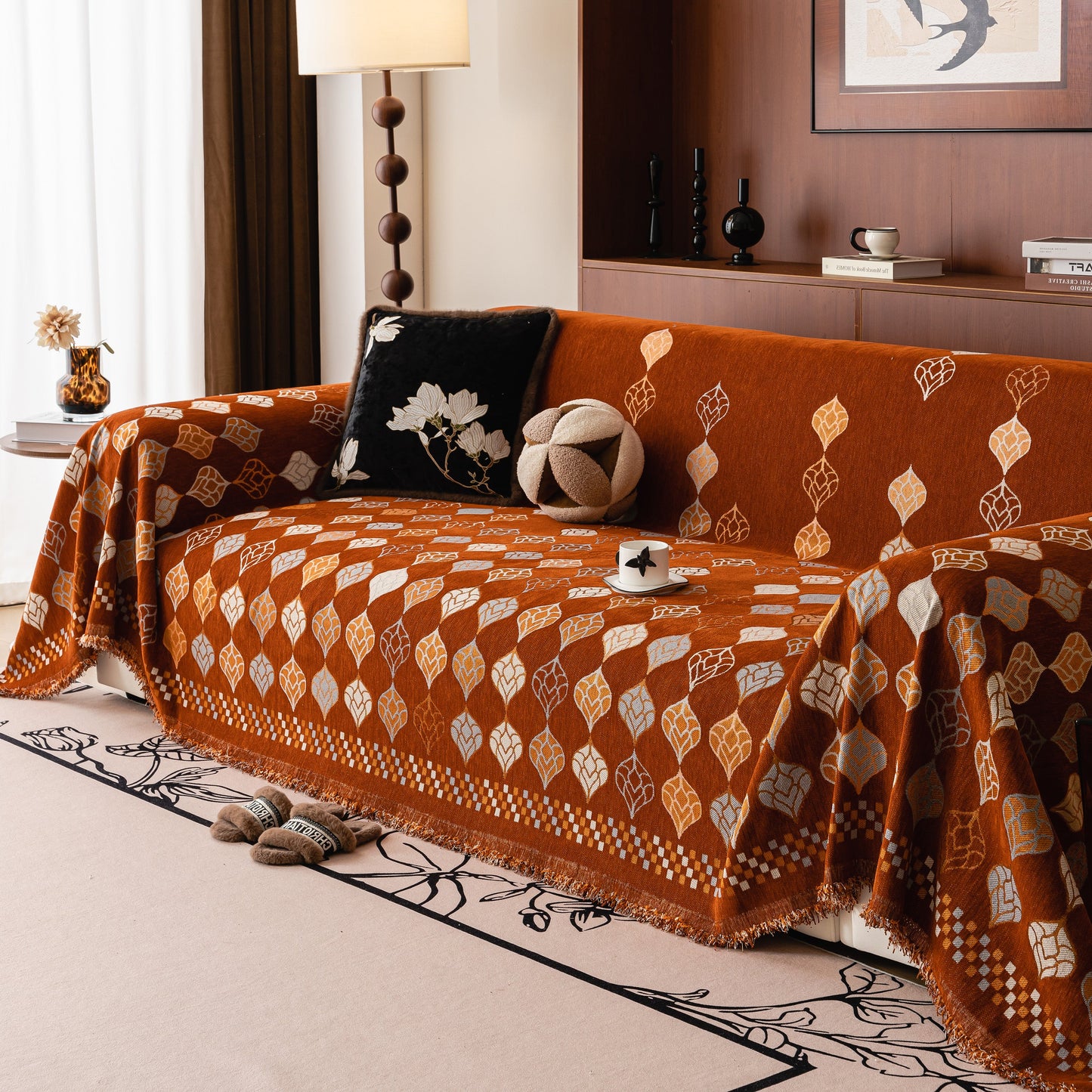 Boho Geometric Sofa Slipcovers Chenille Scratch Resistant Couch Protective Covers