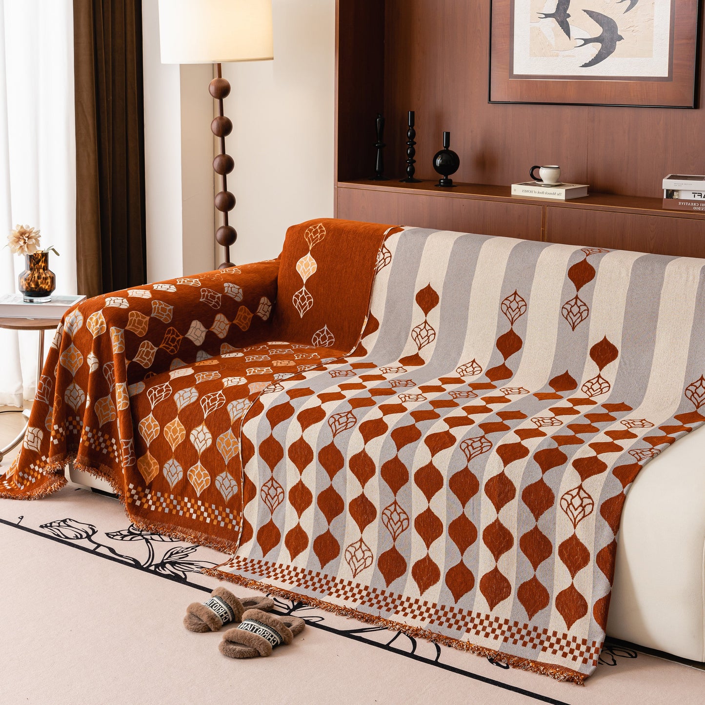 Boho Geometric Sofa Slipcovers Chenille Scratch Resistant Couch Protective Covers