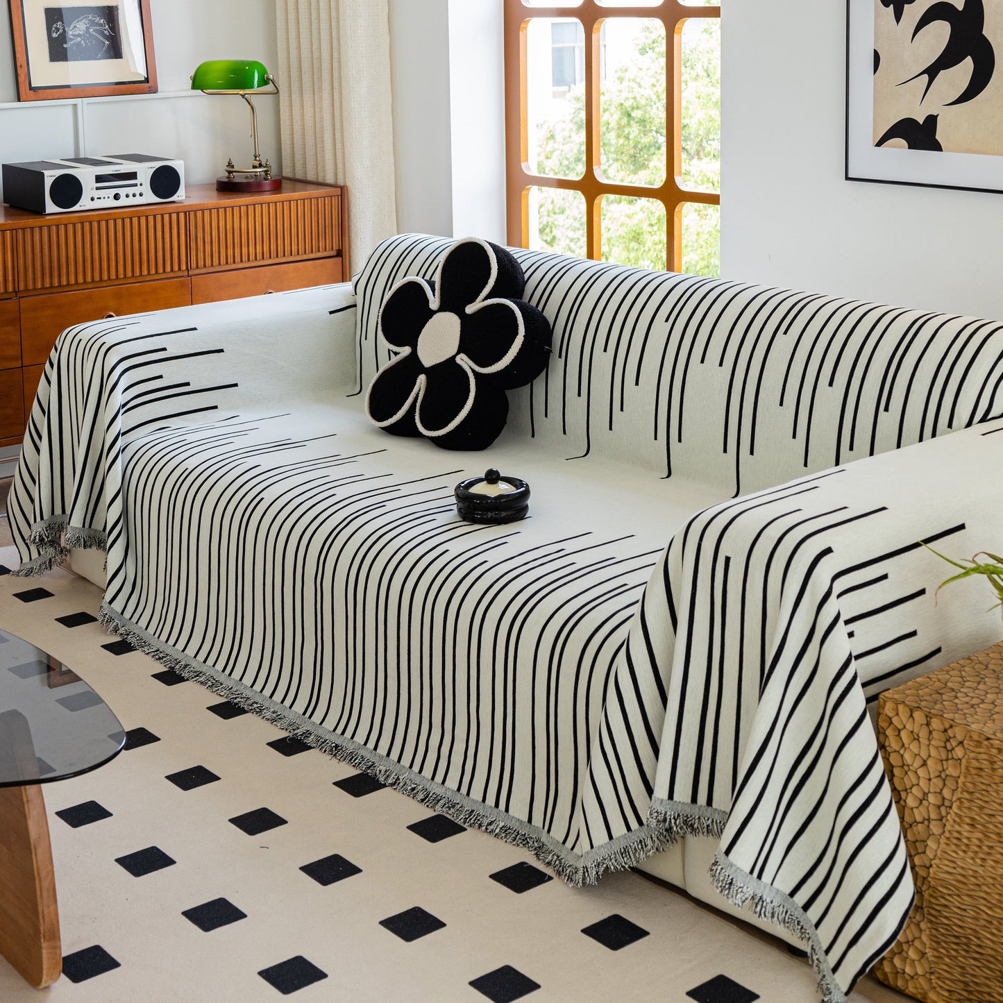 Boho Striped Jacquard Throw Sofa Slipcover Chenille Sofa Throws for Couches for Pets Kids Home Decor
