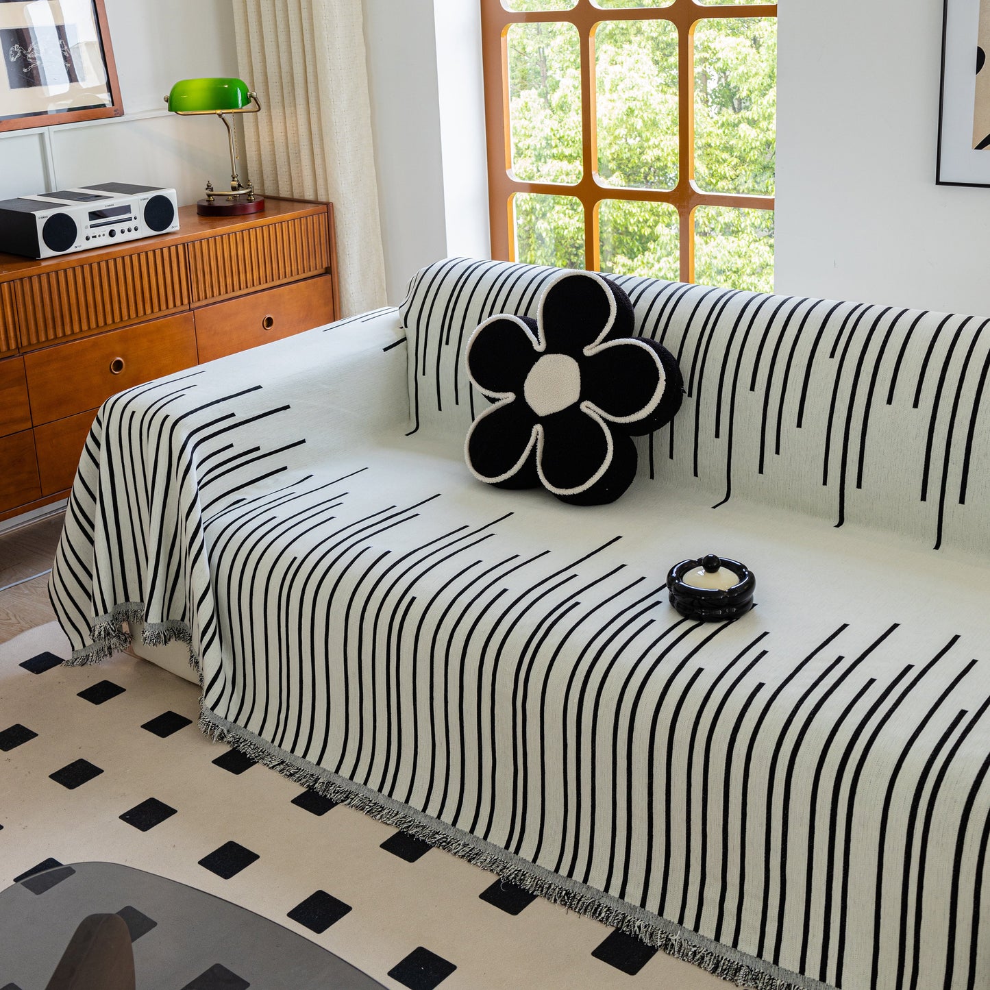 Boho Striped Jacquard Throw Sofa Slipcover Chenille Sofa Throws for Couches for Pets Kids Home Decor
