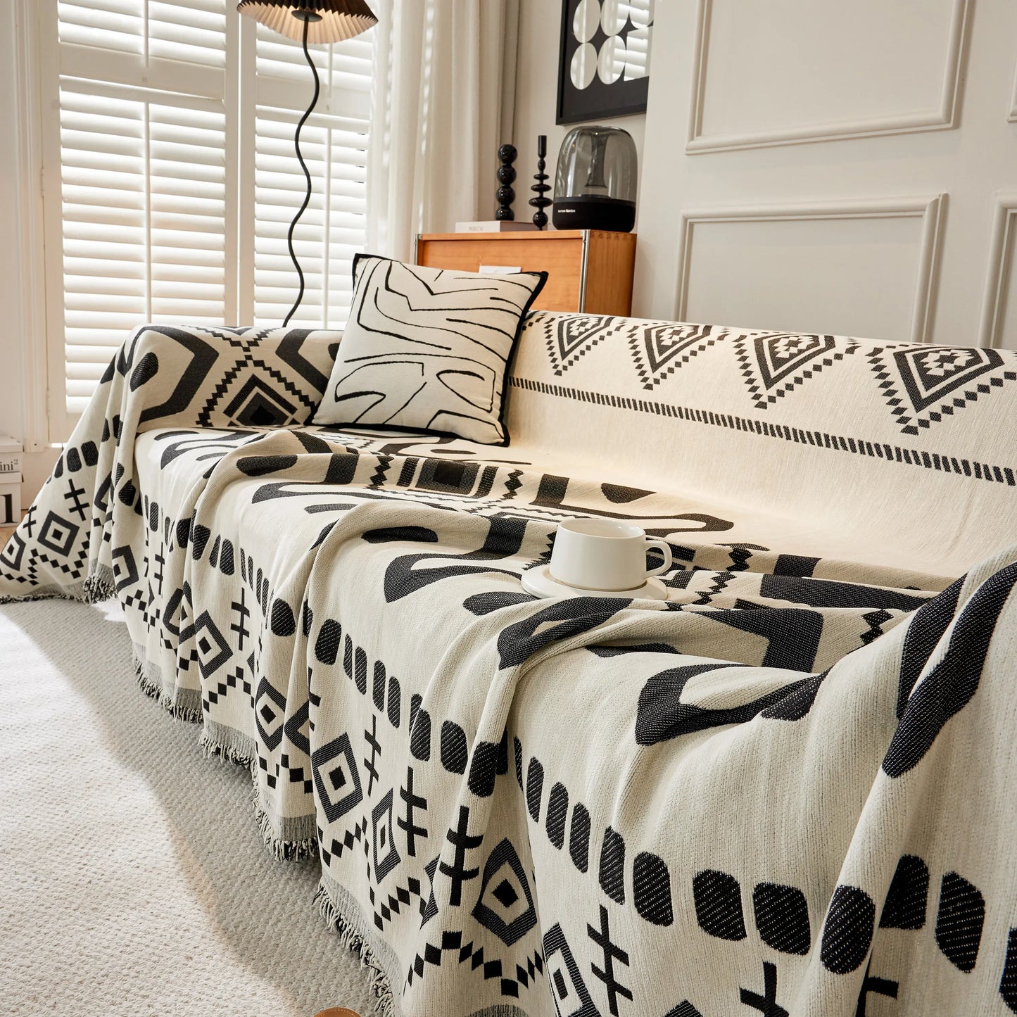 Boho Geometric Chenille Throw Sofa Cover Soft Textured Decorative Couch Blanket