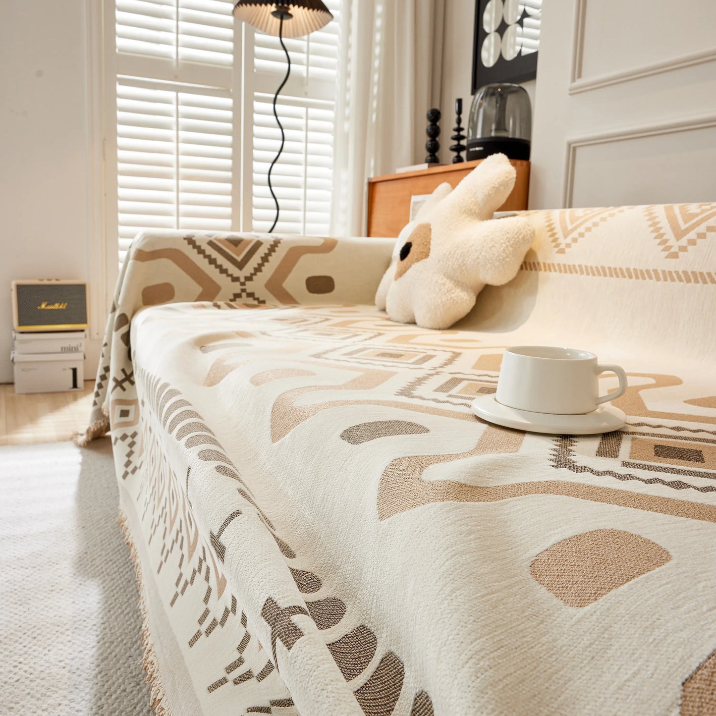Boho Geometric Chenille Throw Sofa Cover Soft Textured Decorative Couch Blanket