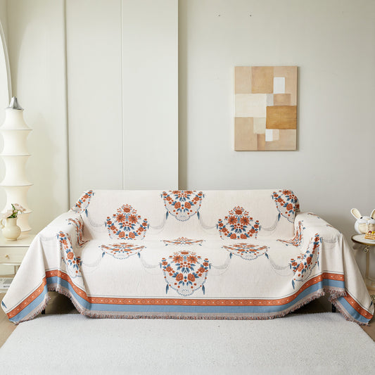 Charming French Country Floral Basket Sofa Throw Cover Rustic Farmhouse-Style Couch Cover Blankets