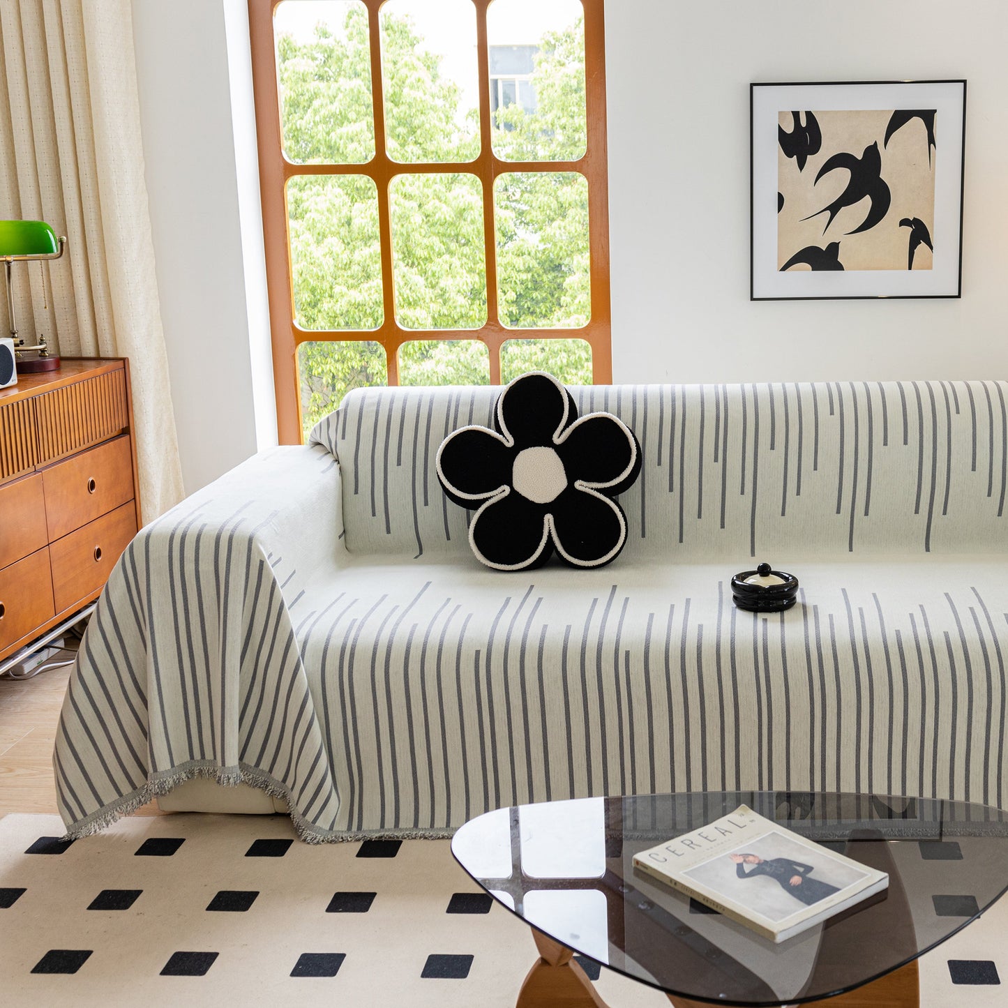Boho Striped Jacquard Throw Sofa Slipcover Chenille Sofa Throws for Couches for Pets Kids Home Decor